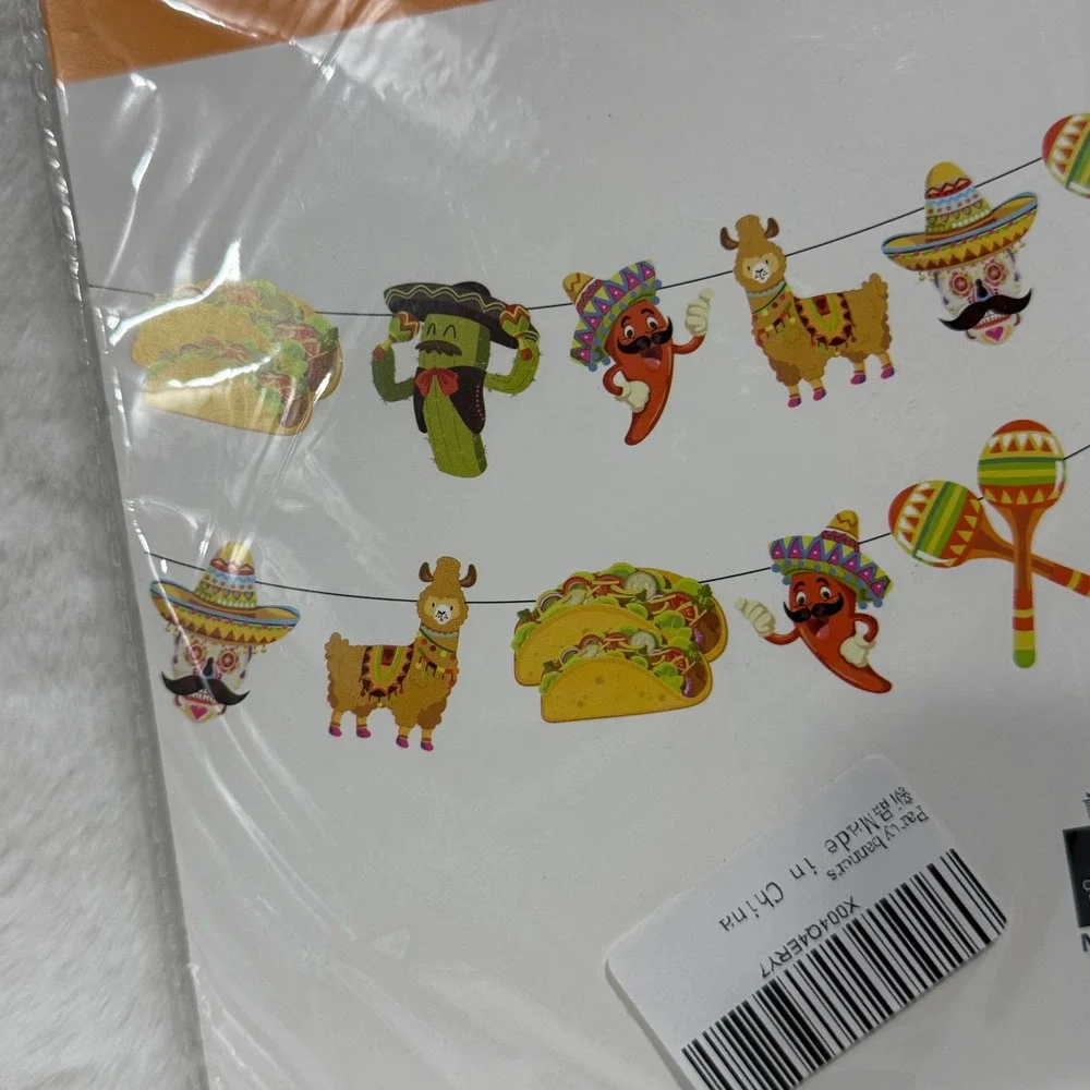 Mexico Theme Party Banner Fiesta Decorations Tacos Llamas Cacti Chili Pepper